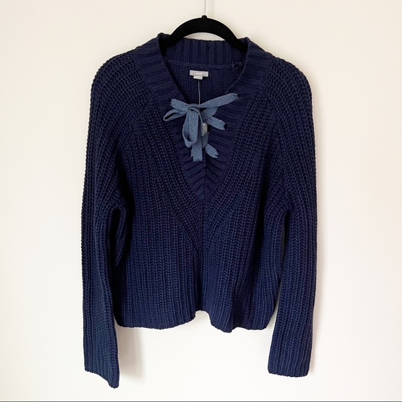 aerie Sweaters - Aerie Chunky Lace Up Cable Knit Sweater Navy Blue XS NWT